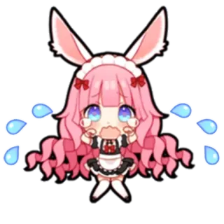 😭 Anime, Chibi, Kawaii, Menangis, Kelinci, Maid telegram sticker