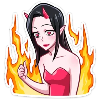 👍 дьявол, девушка, огонь, аниме, демон, рога telegram sticker