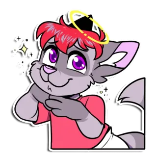 😇 Furry, Engel, Halo, Schattig, Cartoon, Dier, Kawaii whatsapp sticker