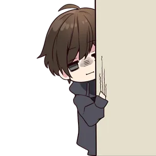 😶 Аниме, Манга, Милый, Персонаж, Эмо, Парень, Стеснительный, Прячется whatsapp sticker