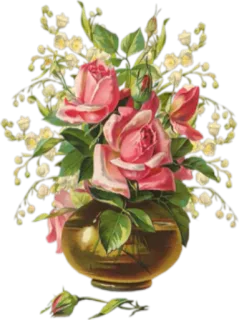 🌺 ดอกไม้, ดอกกุหลาบ, ช่อดอกไม้, วินเทจ, ลายดอก, แจกัน telegram sticker