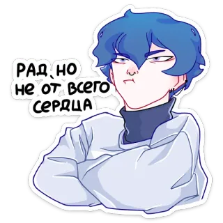 😑 рад, но не от всего сердца desenho animado, retrato, russo, cabelo azul, adesivo whatsapp sticker