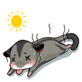 ☀️ 설탕 글라이더, 지친, 태양, 귀여운, 땀, 동물, 스티커 whatsapp sticker