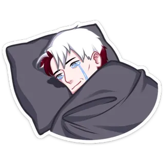 😭 аниме, плачет, грустно, подушка, одеяло, мужской, фанарт telegram sticker