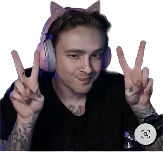 ✌ hombre, orejas de gato, signo de la paz, auriculares, persona, tatuaje telegram sticker