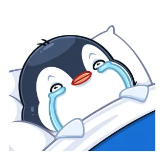 😭 Pinguin, weinen, traurig, Bett, niedlich, Tier, Cartoon telegram sticker