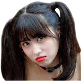 ☹️ mulher, menina, asiática, rosto, retrato, cabelo, rabo de cavalo, batom vermelho telegram sticker