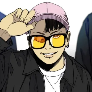 🍸 Anime, Personaggio, Cappello rosa, Occhiali, Persona, Cartone animato whatsapp sticker