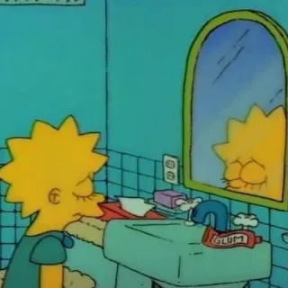 😌 Lisa Simpson The Simpsons GLUM Lisa Simpson, traurig, niedergeschlagen, Badezimmer, Spiegel, Cartoon whatsapp sticker