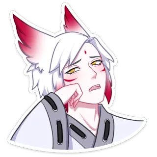 😑 Anime, Manga, Lis, Kitsune, Białe włosy, Czerwone uszy, Rozczarowany, Smutny telegram sticker