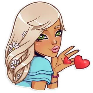 😘 gadis, ciuman, hati, cinta, kartun, pirang telegram sticker