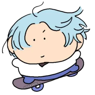 🛹 @HAWKS Skateboard, Figur, Cartoon, Niedlich, Spaß, Blaue Haare telegram sticker