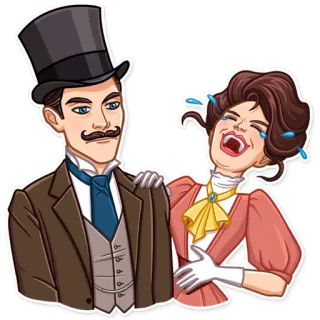 😂 victoria, vintage, tertawa, topi tinggi, sarung tangan, pasangan, pakaian formal telegram sticker