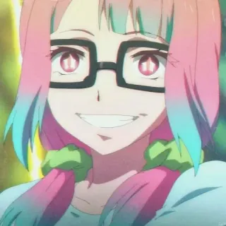 😈 anime, girl, glasses, pink, green hair, smiling telegram sticker