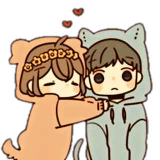 🎀 süß, kawaii, paar, freundschaft, liebe, cartoon, tiere, illustration telegram sticker