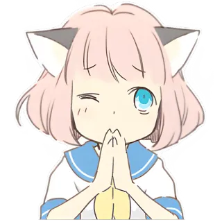 🙏 อนิเมะ, ผู้หญิง, หูแมว, คาวาอิ, น่ารัก, จิบิ, มังงะ, ตัวละคร whatsapp sticker