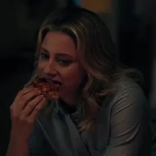 🍕 mujer, pizza, comiendo, pelo rubio, comida telegram sticker