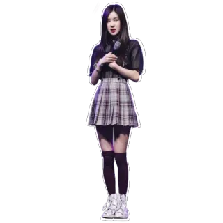 🙂 woman, kpop, idol, plaid skirt, microphone, black hair, portrait, singer telegram sticker