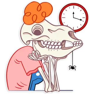 💀 skeleton, cartoon, clock, character telegram sticker
