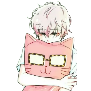 😔 애니메이션, 소년, 귀여운, 베개, 카와이, 그림 whatsapp sticker