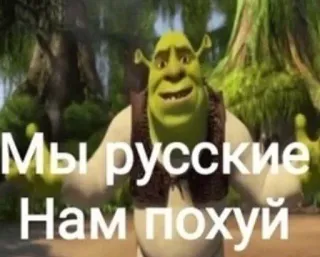 😒 Shrek Мы русские 
Нам похуй Shrek, Russian, meme, ogre, funny, text whatsapp sticker