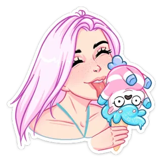 🍦 мороженое, женщина, розовые волосы, мультфильм, сладость, десерт, милый telegram sticker
