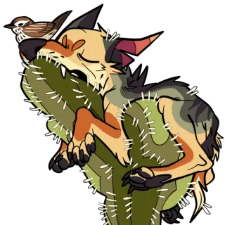 💤 lobo, pássaro, cacto, animal, natureza, dormindo telegram sticker