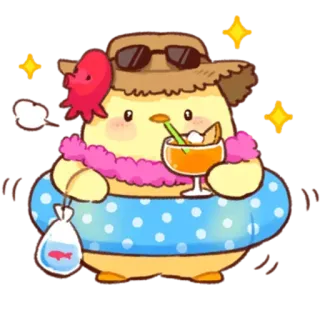 🍹 かわいい, 漫画, 動物, 夏, バケーション, ビーチ, 飲み物, リラックス telegram sticker