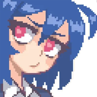 😏 аниме, пиксель арт, портрет, голубые волосы, красные глаза, милый telegram sticker