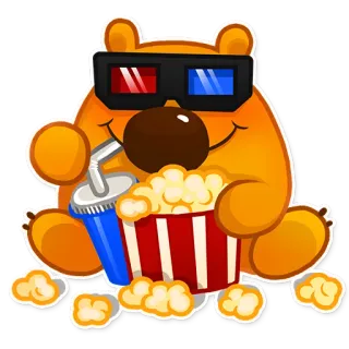 🎬 orso, popcorn, film, occhiali 3D, soda, cartone animato, intrattenimento, snack telegram sticker
