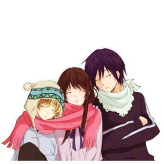 😴 anime, sleeping, friends, cartoon, cute, scarf, hat, characters whatsapp sticker