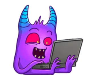 💻 Monster, Teufel, Computer, Cartoon, Figur, Illustration whatsapp sticker