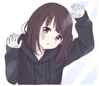 😶 Anime, Dziewczyna, Okno, Słodkie, Kreskówka, Ilustracja telegram sticker