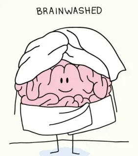 🧠 BRAINWASHED Gehirn, gehirnwäsche, Cartoon, Handtuch, Illustration whatsapp sticker