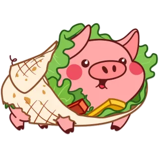 🌯 babi, burrito, makanan, imut, kartun, binatang telegram sticker