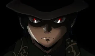 💀 anime, tối, người đàn ông, mũ, mắt đỏ, nghiêm túc telegram sticker