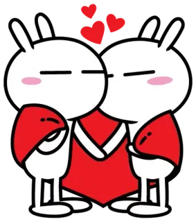 👩‍❤️‍💋‍👨 miłość, serca, króliki, kreskówka, słodkie, całowanie telegram sticker
