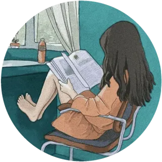 📖 lesen, mädchen, stuhl, fenster, studieren, gemütlich, buch, drinnen whatsapp sticker