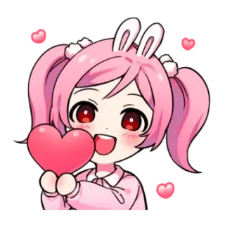 ♥️ Anime, Dibujos animados, Corazón, Amor, Lindo, Rosa, Conejo, Chica telegram sticker