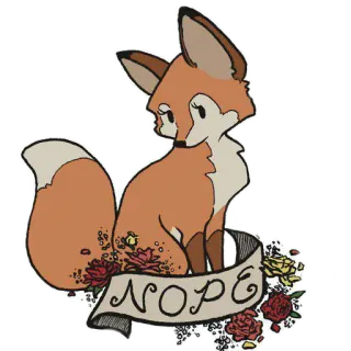 👎 NOPE lis, nie, kwiaty, słodki, zwierzę, ilustracja, kreskówka telegram sticker