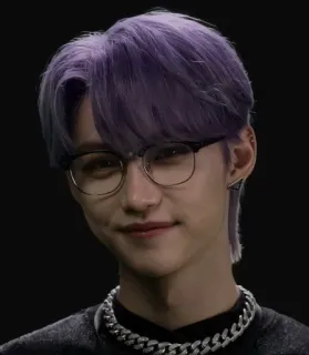 🌟 Felix 韩流, 偶像, 名人, 眼镜, 紫发, 肖像, 男性 whatsapp sticker