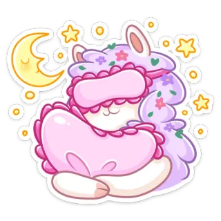 😔 lama, dormire, carino, animale, luna, stelle, sognare whatsapp sticker