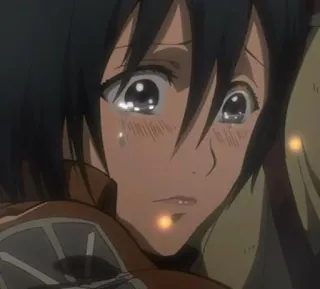 🌿 Mikasa Ackerman Attack on Titan anime, crying, sad, character, fiction, animated, tearful telegram sticker