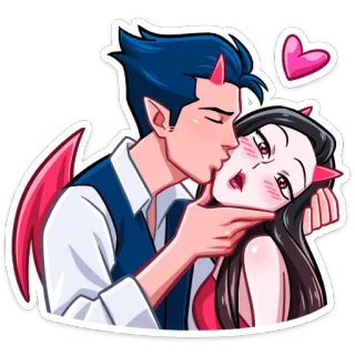 😘 kiss, demon, love, couple, affection telegram sticker