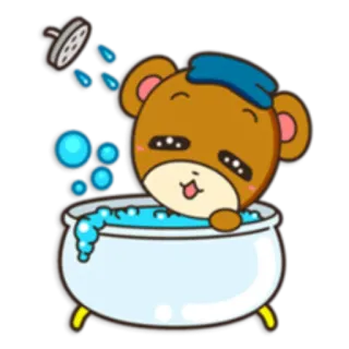 🛁 Bär, Bad, süß, Cartoon, Tier, Wasser, Blasen telegram sticker