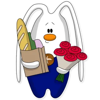 💝 персонаж, мультфильм, кролик, цветы, продукты, багет, милый, причудливый telegram sticker