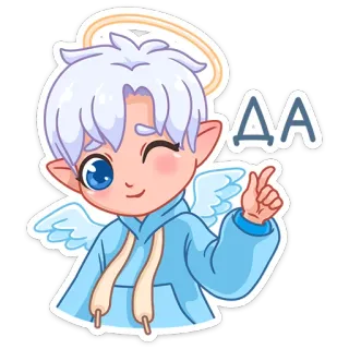 👍 ДA ангел, милый, мультяшный, подмигивающий, нимб telegram sticker