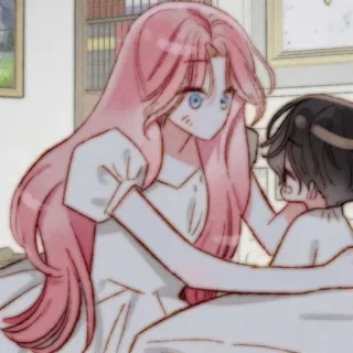 🎀 Anime, Frau, Kind, Pinke Haare, Weißes Kleid, Cartoon telegram sticker