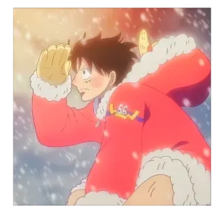 🧐 Monkey D. Luffy One Piece Anime, Nieve, Invierno, Luffy, Navidad telegram sticker