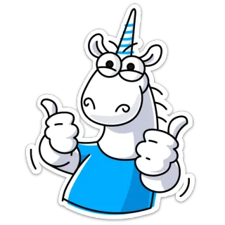 👍 unicorno, cartone animato, animale, pollice in su, positivo, approvazione, sticker telegram sticker